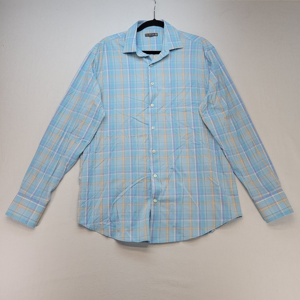 Peter Millar Button Down Mens Large Blue Plaid Summer Comfort Performance‎